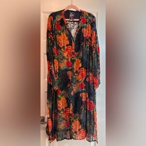 Johnny Was Vibrant Floral Burnout Velvet Dress